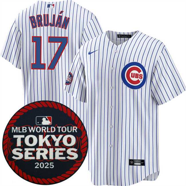 Mens Chicago Cubs #17 Vidal Brujan White 2025 World Tour Tokyo Series Home Stitched Jersey Dzhi
